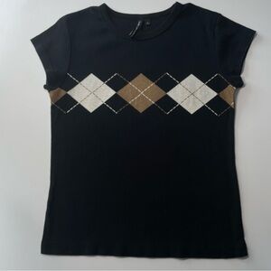 Black argyle baby tee
